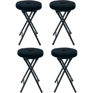 Home & Styling Bijzet krukje/stoel - 4x - Opvouwbaar - Blauw - Ribcord - D33 x H49 cm