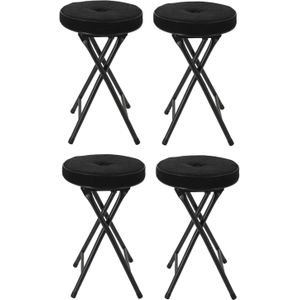 Home & Styling Bijzet krukje/stoel - 4x - Opvouwbaar - Zwart - Ribcord - D33 x H49 cm