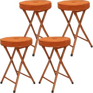 Bijzet krukje/stoel - 4x - Opvouwbaar - bruin Ribcord - D33 x H49 cm