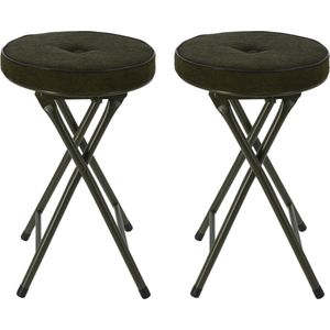 Home & Styling Bijzet krukje/stoel - 2x - Opvouwbaar - Donkergroen - Ribcord - D33 x H49 cm