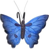 Tuindecoratie bloempothanger vlinder - set 2x - blauw/oranjerood - kunststeen - 13 x 10 cm