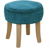 Atmosphera Zit krukje/bijzet stoel - 2x - hout/stof - blauw fluweel - D35 x H40 cm