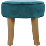Atmosphera Zit krukje/bijzet stoel - 2x - hout/stof - blauw fluweel - D35 x H40 cm