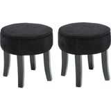 Atmosphera Zit krukje/bijzet stoel - 2x - hout/stof - zwart fluweel - D35 x H40 cm