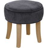 Atmosphera Zit krukje/bijzet stoel - 2x - hout/stof - grijs fluweel - D35 x H40 cm