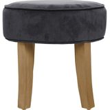 Atmosphera Zit krukje/bijzet stoel - 2x - hout/stof - grijs fluweel - D35 x H40 cm