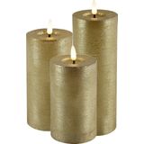 LED kaarsen/stompkaarsen - set 3x - goud - H12,5, H15 en H20 cm - warm wit