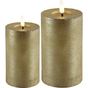 LED kaarsen/stompkaarsen - 2x st - goud -H8 en H12,5 cm - warm wit