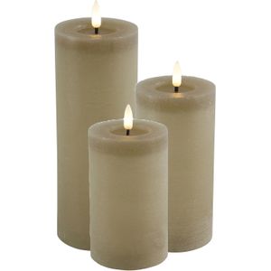 LED kaarsen/stompkaarsen - set 3x - beige - H12,5, H15 en H20 cm - warm wit