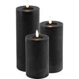 Countryfield LED kaarsen/stompkaarsen - set 3x - zwart -H12,5, H15 en H20 cm - timer