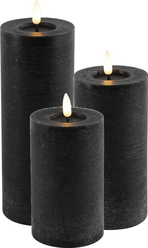 Countryfield LED kaarsen/stompkaarsen - set 3x - zwart -H12,5, H15 en H20 cm - timer
