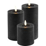 LED Kaarsen/Stompkaarsen - set 3x - Zwart - H - H12,5 en H15 cm - Timer