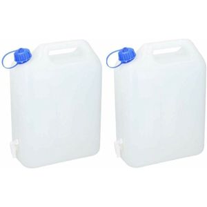 Jerrycan voor water - 2x - 15 liter - Kunststof - met kraantje en dop - Camping