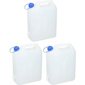 Jerrycan voor water - 3x - 15 liter - Kunststof - met kraantje en dop - Camping