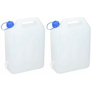 Jerrycan voor water - 2x - 20 liter - Kunststof - met kraantje en dop - Camping