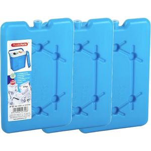 Plasticforte koelelementen 200 gram - 3x - 11 x 16 x 1.5 cm - blauw - voor koelbox en koeltas