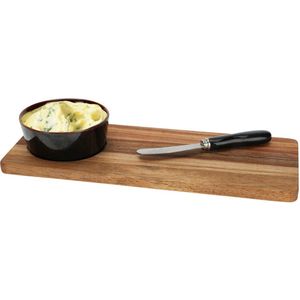 Excellent Houseware Serveerplank/borrelplank hapjes/saus/tapas - keramiek - bruin - incl. mesje