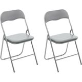 5Five Klapstoel met pvc zitting - 2x - lichtgrijs - 44 x 48 x 79 cm - metaal - Bijzet stoelen - Inklapbaar