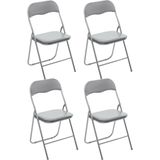5Five Klapstoel met pvc zitting - 4x - lichtgrijs - 44 x 48 x 79 cm - metaal - Bijzet stoelen - Inklapbaar
