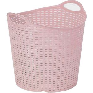 Plasticforte Gevlochten wasmand/opbergmand - flexibel - roze - 27 liter - rond - kunststof - 40 x 37 cm