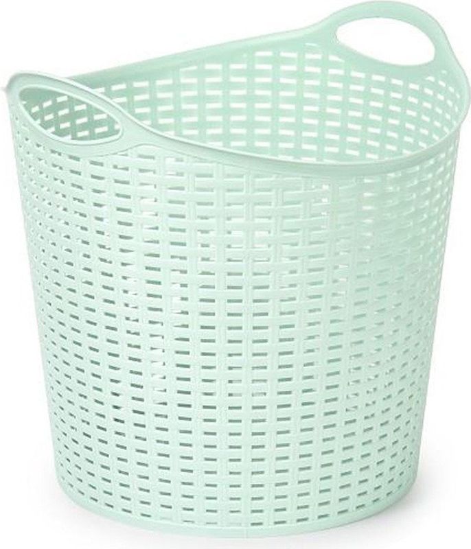 Plasticforte Gevlochten wasmand/opbergmand - flexibel - lichtgroen - 27 liter - rond - kunststof - 40 x 37 cm