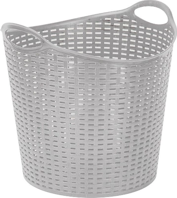 Plasticforte Gevlochten wasmand/opbergmand - flexibel - zilver - 27 liter - rond - kunststof - 40 x 37 cm