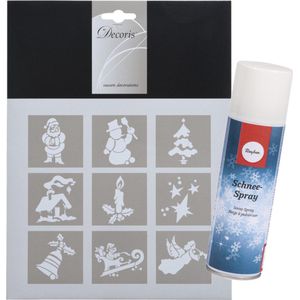 Kleine kerst raamsjablonen - 9 sjablonen van 5 cm - incl. sneeuwspray 150 ml
