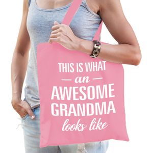 Cadeau tas voor oma - awesome grandma - roze - katoen - 42 x 38 cm - Feest Boodschappentassen