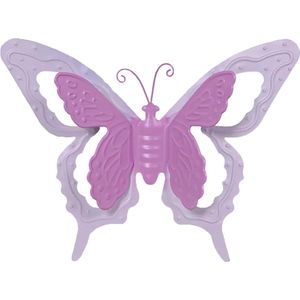 Tuin/schutting decoratie vlinder - metaal - roze - 17 x 13 cm - Tuinbeelden