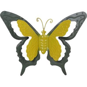 Mega Collections tuin/schutting decoratie vlinder - metaal - groen - 36 x 27 cm