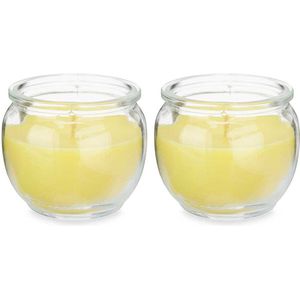Citronella kaars in houder - 2x - glas - anti muggen - 20 branduren - D7.5 x H6 cm
