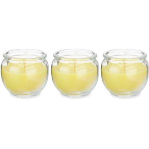 Citronella kaars in houder - 3x - glas - 20 branduren - D7.5 x H6 cm - geurkaarsen