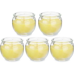 Citronella kaars in houder - 5x - glas - 20 branduren - D7.5 x H6 cm - geurkaarsen