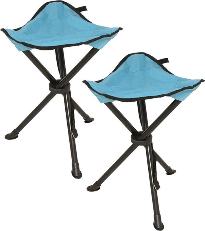 Redcliffs Opvouwbaar krukje - 4x - driepoot - camping/outdoor - lichtblauw - D34 x H40 cm