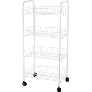 Urban Living Keuken/Badkamer Draadmanden Trolley - Metaal - Wit - met Wielen - 38 X 26 X 80 cm