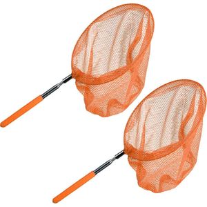 Telescopisch visnet/schepnet - 2x - oranje - metaal - 38,5 tot 86 cm