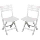Sunnydays Klapstoel voor buiten/binnen - 2x - wit - 41 x 79 cm - stevig kunststof - Bijzet stoelen