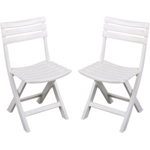 Klapstoel voor buiten/binnen - 2x - wit - 41 x 79 cm - stevig kunststof - Bijzet stoelen - Klapstoelen
