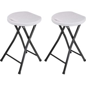 Urban Living bijzet krukje/stoel - 2x - Opvouwbaar - wit/zilver - D30 x H45 cm