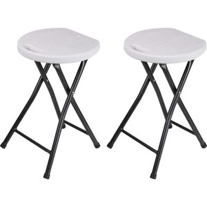 Urban Living bijzet krukje/stoel - 4x - Opvouwbaar - wit/zilver - D30 x H45 cm - Krukjes