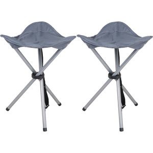 Urban Living bijzet krukje/stoeltje - 2x - Opvouwbaar - Camping/outdoor - D32 x H43 cm - Grijs - Campingkrukjes