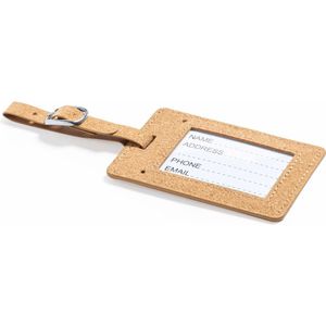 Kofferlabel van eco friendly kurk - beige - 10 x 6 cm - reiskoffer/handbagage labels - bandje met ge