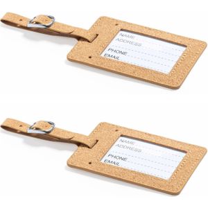 Kofferlabel van eco friendly kurk - 2x - 10 x 6 cm - reis/handbagage labels - gesp bandje