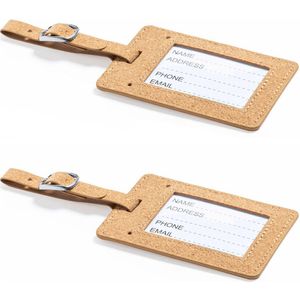 Kofferlabel van eco friendly kurk - 10x - 10 x 6 cm - reis/handbagage labels - gesp bandje