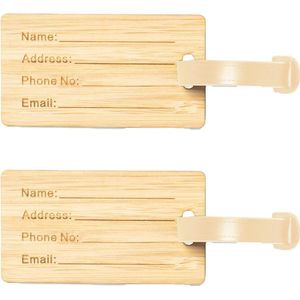 Kofferlabel van bamboe - 10x - beige - 9 x 5 cm - reiskoffer/handbagage labels - Bagagelabels