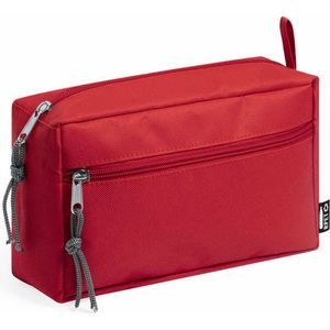 Toilettas/make-up tas Eco Travel - gerecycled polyester - rood - 21 x 13 x 8 cm