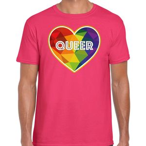 Bellatio Decorations Gay Pride t-shirt met tekst - heren - roze - queer - LHBTI LHBTIQ