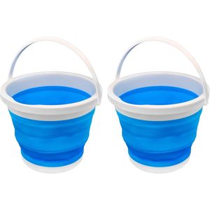 Concorde emmer opvouwbaar - 2x - 5L - blauw/wit - kunststof en rubber