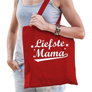 Moederdag cadeau tas - liefste mama - rood - katoen - 42 x 38 cm - Feest Boodschappentassen