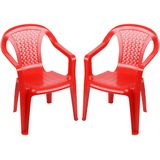Sunnydays Kinderstoel - 2x - rood - kunststof - buiten/binnen - L37 x B35 x H52 cm - tuinstoelen
